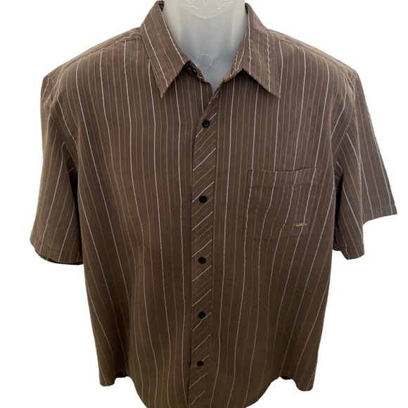 QUIKSILVER Brown Striped Short Sleeve Collared Shirt Men L Large - Picture 1 of 7